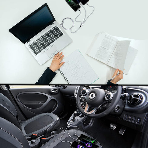 Multi 3 in 1 USB Long iPhone Charging Cable, 1.8M/5.9Ft Nylon Braided Universal Phone Charger Cord USB C/Micro USB/Lightning Connector Adapter for...