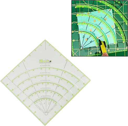 E-outstanding Acrylic Quilting Ruler 8x8 Inches DIY Arcs and Fan Quilt Circle Cutter Ruler for Patchwork Sewing Craft Tools, Cutting Cloth Ruler T...