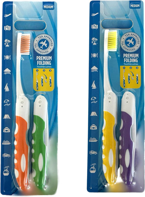 4 Pack Comfort Hold Travel Toothbrush On The Go Folding Medium Bristle Brushes Compact Size Ergonomic Foldable Camping Gym School Locker Backpack ...