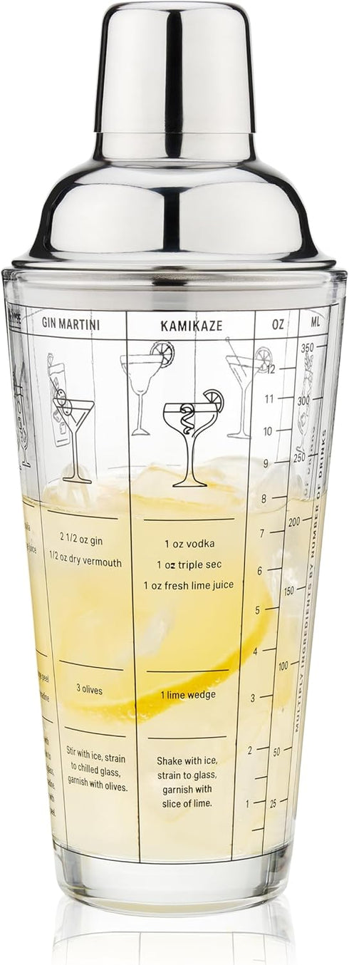 True Glass Cocktail Shaker with 7 Classic Recipes and Measurements for Cold Brew Cocktails, Home Bar Accessories, Bar Tools, Bartender Gifts, Host...