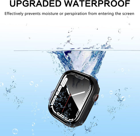 YMHML Waterproof Case Compatible for Apple Watch Series 8 Series 7 45mm with Tempered Glass Screen Protector, Hard PC Full Coverage Touch Sensitiv...