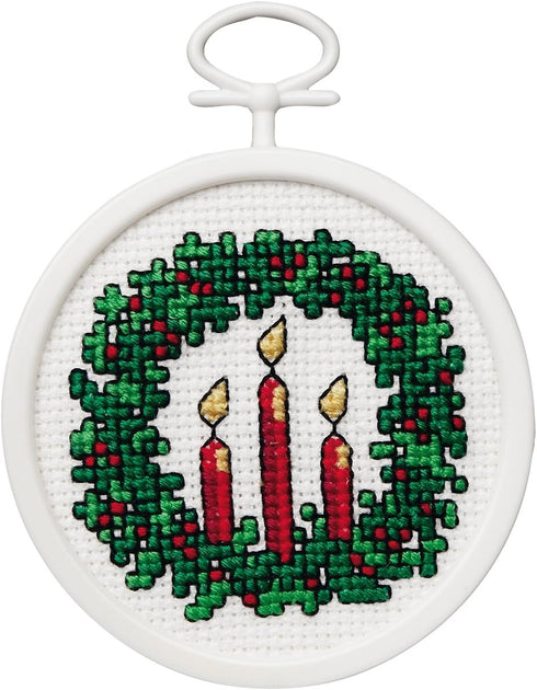 Janlynn 18 Count Round Mini Counted Cross Stitch Kit, 2.5-Inch, Holiday Wreath...