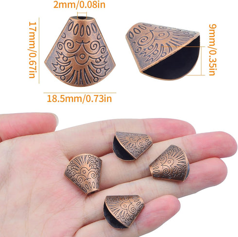 100pcs Antique Red Copper Bead Cone End Caps Tibetan Alloy Spacer Bead Caps Cones Tassel Flower End Caps Accessories for DIY Bracelet Earrings Jew...