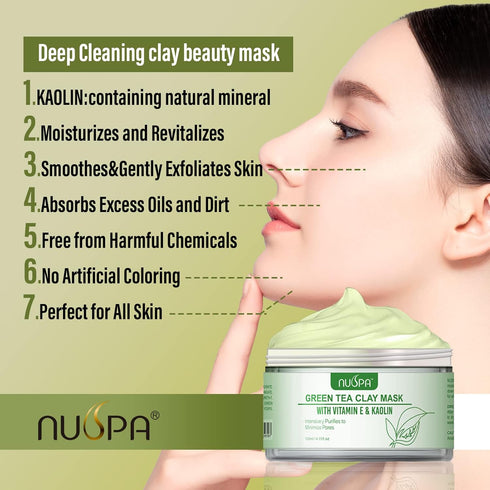 Organic Green Tea Clay Face Mask Skincare, Wash Off Repairing Facial Mask,Anti Wrinkle Remove Dark Circle Foot Facial Skin Care Treatmet for Women...