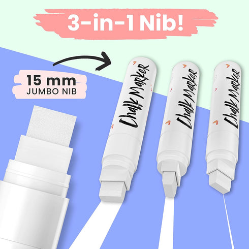 White Jumbo Chalk Markers - 15mm Window Markers | Pack of 4 White Pens - Use on Cars, Chalkboard, Whiteboard, Blackboard, Glass, Bistro | Loved by...