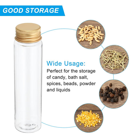 PATIKIL 80ml Plastic Test Tubes with Screw Caps, 6Pcs 128x33mm Flat Bottom Tubes for Scientific Party Decoration Candy Bead Storage Bath Salt, Gol...