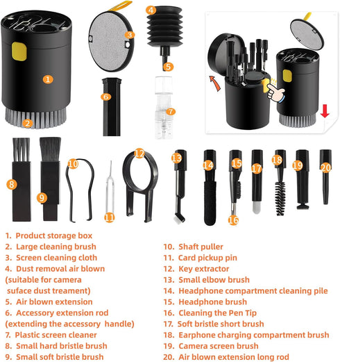 20-in-1 Laptop Phone Screen Earbud Cleaning Kit, Keyboard Cleaner Kit, Keyboard Cleaning Kit with Electronic Cleaning Brush Spray for Airpods Pro,...