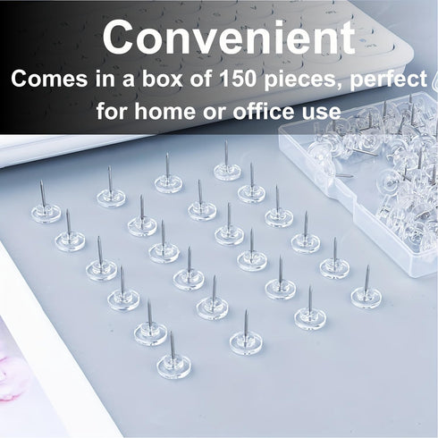150 PCS Clear Push Pins Tacks Count in Reusable Box for Bulletin Boards and Wall Displays Heavy Duty Plastic Head...