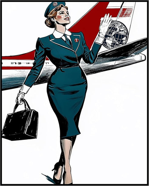 Posterizer 1 pcs-retro style flight attendant minimal art 2-Adventure Wall Art-Retro Art-Living Room Bedroom Decor- unframed wall art...