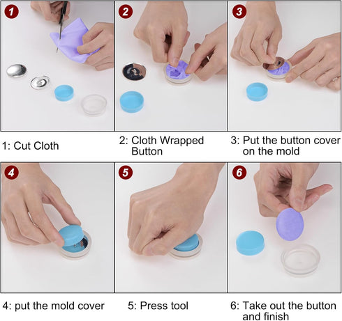 HARFINGTON 100 Sets Self Cover Button Kit 24L 0.6" 15mm with Wire Backs Aluminum Buttons to Cover Fabric Button Maker Covered Buttons Kit with 2 T...