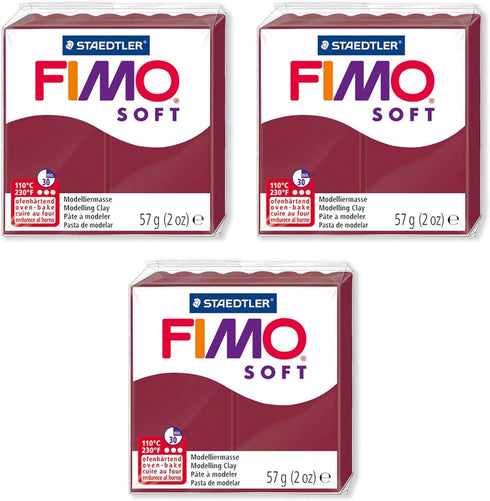 FIMO Soft Polymer Oven Modelling Clay - Most Popular Colours - 57g - Set of 3 - Merlot...
