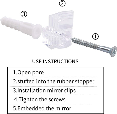 Mirror Hanging Kit, 20 Pieces Clear Plastic Mirror Holder Clips with Mounting Screws and Rawl Plugs...