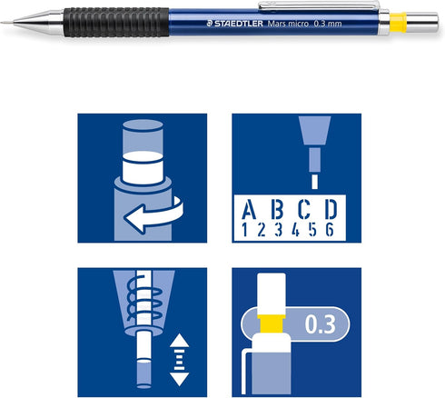 Staedtler Mars Micro Precision Retractable Mechanical Pencil for Writing, Drawing, Engineering Drafting, 0.3mm Lead, 775 03...