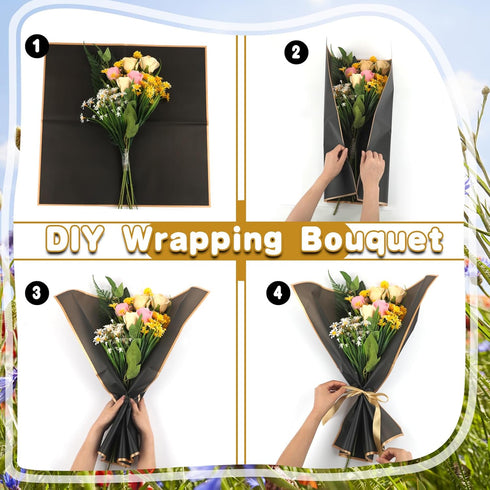 20 Sheets Flower Wrapping Paper, Waterproof Floral Bouquet Wrapping Paper Gold Edge Korean Florist Bouquet Supplies for DIY Crafts Packaging Bouqu...