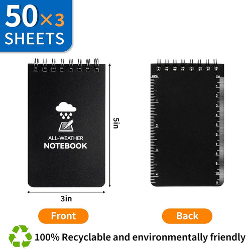 Waterproof Notebook, 3 x 5 Pocket Notepad, All Weather Small Pocket Notebook Stone Paper, Mini Spiral Notepad Weatherproof Police Notepad 100 Line...