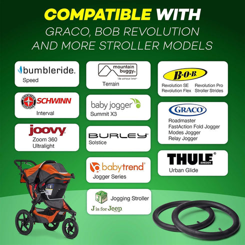 16'' x 1.5/1.75/1.95/2.125 Back Wheel Replacement Inner Tubes (2-Pack) Compatible with Graco Click/Go Jogging/BoB Revolution SE/Pro/Flex/SU - Made...