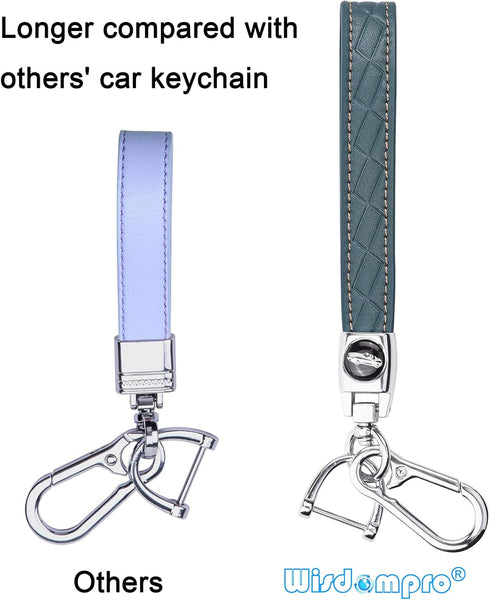 Wisdompro Microfiber Leather Car Keychain, Key Fob Keychain Leather Key Chain Holder with 3 Keyrings and 1 Screwdriver for Men and Women - Blue-gr...