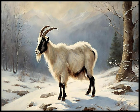 Posterizer 1 pcs-goat in snowy winter nature-oil painting style 7-Art for Animal Lovers-Landscape & Nature Art-Decor for Home & Office- unframed w...