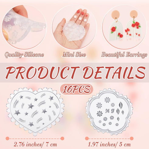 Zeyune 16 Pcs Small Flower Polymer Clay Molds Mini Flower and Leaf Polymer Clay Molds for Jewelry Making Rose Daisy Silicone Molds Earring Clay Cu...