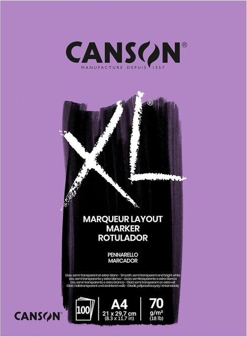 CANSON XL Marker 70gsm A4 Paper, Very Smooth, Pad Glued Short Side, 100 Extra White Sheets, Ideal for Professional Artists & Illustrators...