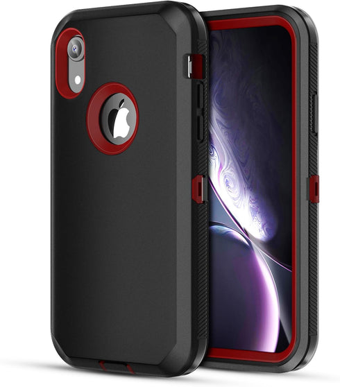 Jiunai for iPhone XR Cases Heavy Duty Port Cover Shockproof Protective Bumper Drop Protection Outdoor Dust Proof Dual Layer Rugged Matte Cover Cas...