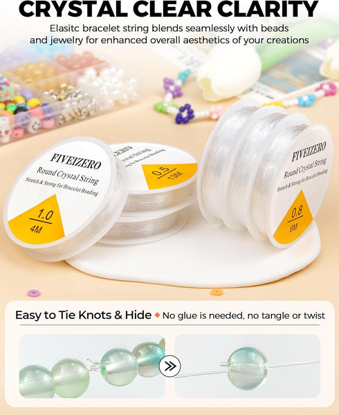 6 Rolls FIVEIZERO Elastic Bracelet String Cord, 0.4mm,0.5mm,0.6mm,0.7mm,0.8mm,1mm Crystal Clear Stretchy Elastic Bead String for Bracelets, Jewelr...
