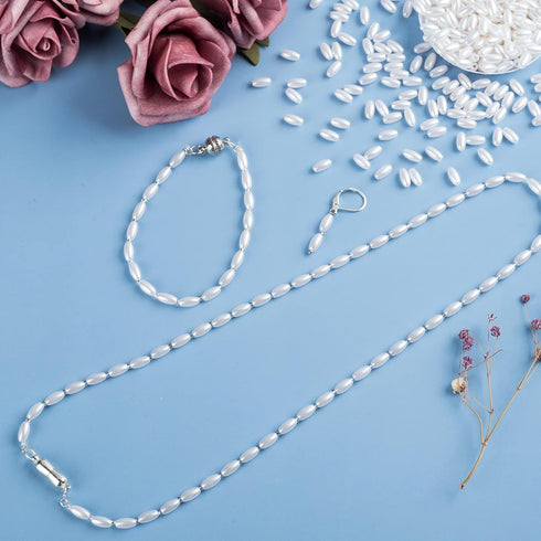 PAGOW 2000pcs Oat Rice Beads, 4 x 8mm White Pearl Beads for Jewelry Making (0.15 x 0.3 inch)...