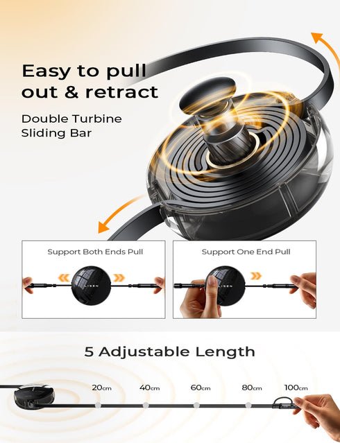 LISEN Retractable Charger, 60W PD3.0 Fast Retractable Phone Wall Plug, 5-in-1 Retractable Lightning Cable for MacBook Pro Air, Samsung Galaxy S24 ...