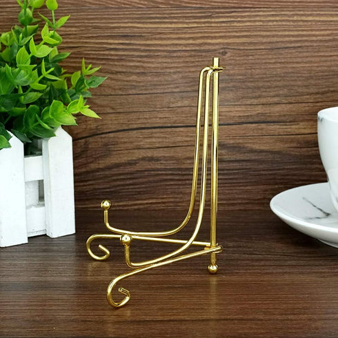 Artliving (2 Pack 5 Inch Iron Display Stand, Gold Iron Easel Plate Display Photo Holder Stand, Displays Picture Frames, Cookbooks, Decorative Plat...