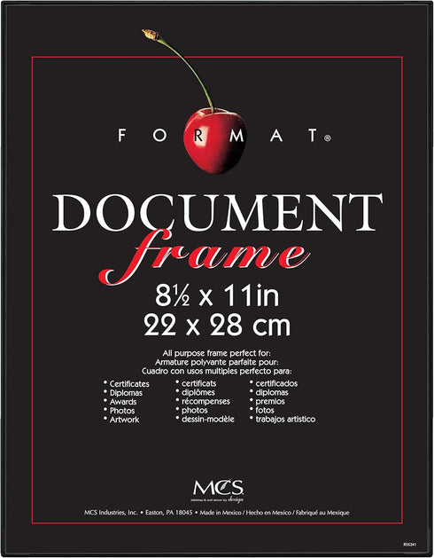 MCS Format 8.5x11 Diploma Frame, Black Picture Frame Wall Hanging or Tabletop Easel for Documents, Awards & Certificates (1-Pack)...