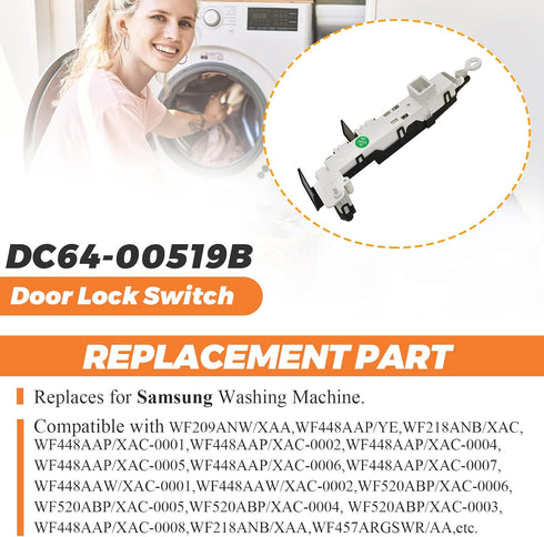 DC64-00519B Washer Door Lock Switch Assembly OEM by Beaquicy - Compatible with Samsung Whirlpool Kenmore Washer - Replaces DC97-16899A PS4210737 2313922 AP4205355 2071402 461970200692 WP8182634