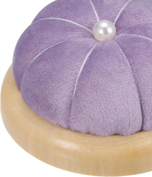 HARFINGTON Wooden Base Pin Cushion Japanese Style Cute Needle Holder Pincushions Round for Sewing Quilting Needlework DIY Crafts, Light Purple...