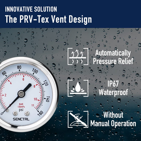 0-160 Psi Pressure Gauge, 2" Dial, 1/4 NPT Back Mount, Waterproof, Stainless Steel Case, for Pneumatic Regulator Air Compressor RV Regulator Water...