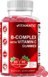 Vitamatic Vitamin B Complex Gummies with Vitamin C & Inositol - Natural Strawberry Flavor - 60 Gummies (2 Bottles)...