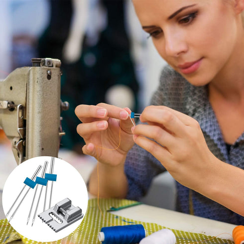 15 Pieces Sewing Machine Twin Needle Double Stretch Twin Needle Pins with 2 Pieces 9 Groove Pintuck Presser Foot for Household Sewing Machine Acce...