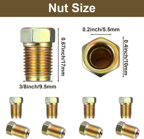 Frienda 12 Pieces 3/8 Inch-24 Threads Brake Line Fittings Assortment for 3/16 Inch Tube (4 Unions, 8 Nuts)...