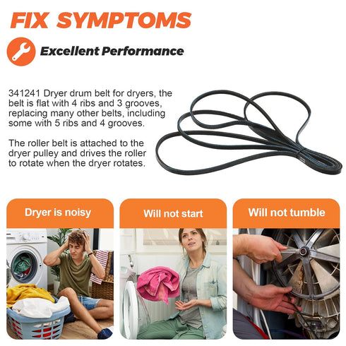 341241 Dryer Drum Drive Belt by Beaquicy - Replacement for Ken-More Whirlpool Dryer - Replaces 8066065 AP2946843 W10127457 PS346995