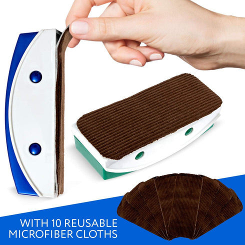 IMPRESA 2 Pack Magnetic Whiteboard Eraser for Use with Glass Dry Erase Boards - includes Extra Strong Magnets and 10 Replaceable Microfiber Cleani...