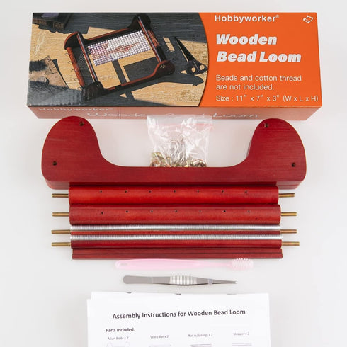 hobbyworker The Wooden Bead Loom Kit with Tweezer and 3 Bags Seed Beads for Jewelry Making Tool,Make Bracelets Necklaces Keychains and Belts...