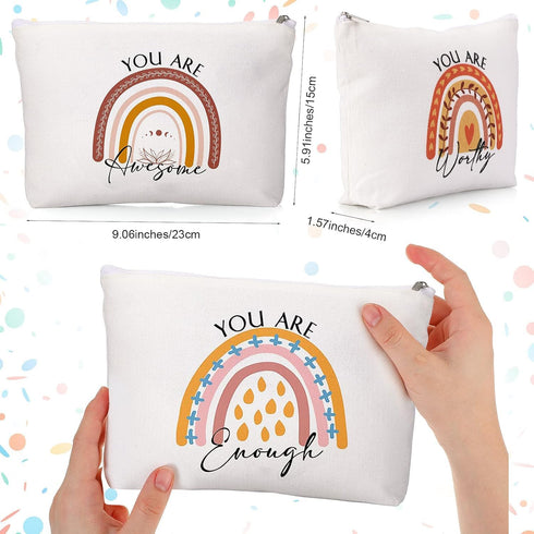 10 pcs Rainbow Canvas Makeup Bag Set - Inspirational Thank You Gifts with Zipper You Are Worthy Loved Beautiful Kind Inspirational Gifts for Women...