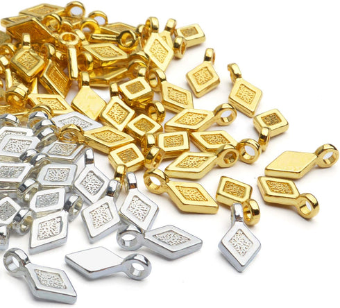 Glue on Bails, 100pcs Metal Small Pendant Bails Glue on Bails Flat Rhombic Pad Bails for Pendants Necklace Earring Jewelry Scrabble Making Craft S...
