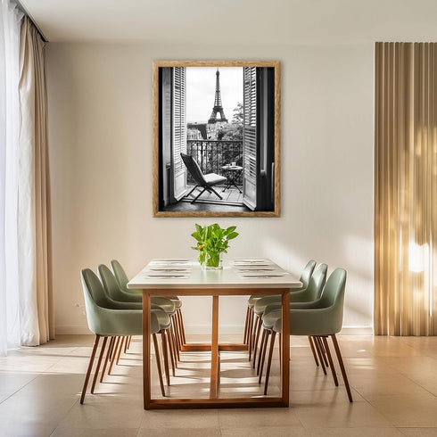 Posterizer 1 pcs-black-and-white photograph balcony near Eiffel Tower-Adventure Wall Art-Photography Art-Decor for Home & Office- unframed wall ar...
