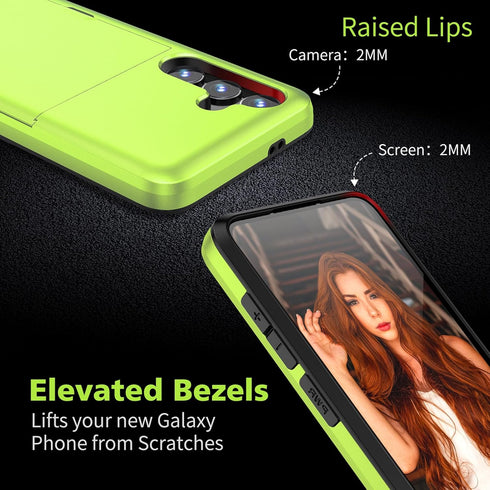 Jiunai for Samsung S24 Case with Card Holder 2024, Dual Layer Protective Shockproof Pocket Credit Card License Rugged Sturdy Shell TPU Edge Slide ...