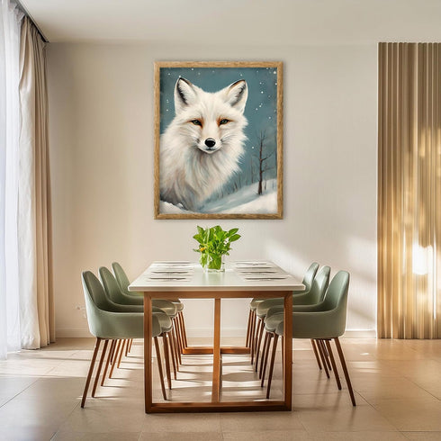 Posterizer 1 pcs-white arctic fox in snowy winter scene-oil painting style 8-Art for Animal Lovers-Landscape & Nature Art-Decor for Home & Office-...