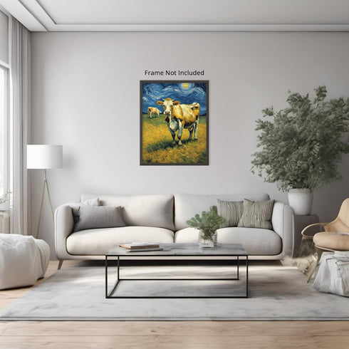 Posterizer 1 pcs- beautiful cows with starry night inspired background-Art for Animal Lovers-Gift for Art Lovers-Living Room Bedroom Decor- unfram...