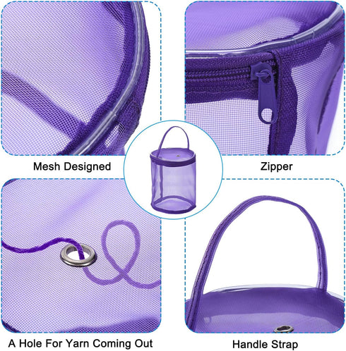 PATIKIL Yarn Storage Bag, Portable Crochet Knitting Bag Case Skein Ball Holder Mesh Basket Organizer Tote for Sewing Craft Projects, Purple...