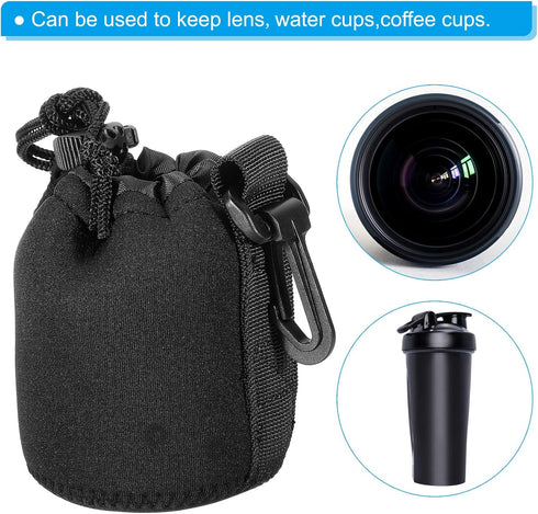 PATIKIL Camera Lens Bag, 3 Pcs 3.1" ID x 3.9" H Drawstring Lens Pouch with Thick Protective Neoprene, Lens Case for DSLR Camera Lens, Water Coffee...