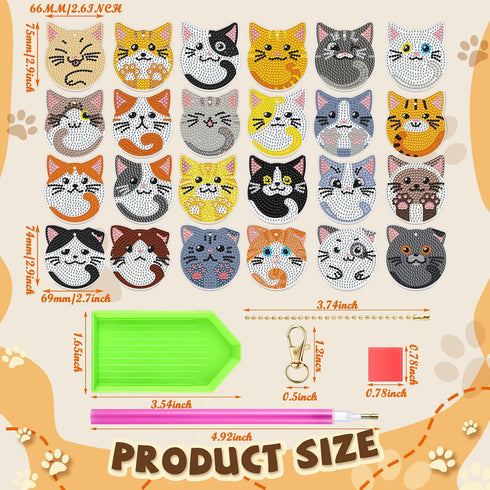 Frienda 24 Pcs Cat Diamond Painting Keychains Kit Cute Cat Diamond Art Key Chains Dot Drill Diamond Painting Ornaments Set DIY Art Craft Supplies ...