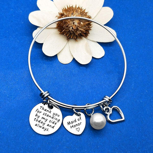 Bridesmaid Gifts Thank You for Standing by My Side Bangle Maid of Honor Adjustable Bracelet Wedding Gift for Best Friends Sister Thank You Gift Br...