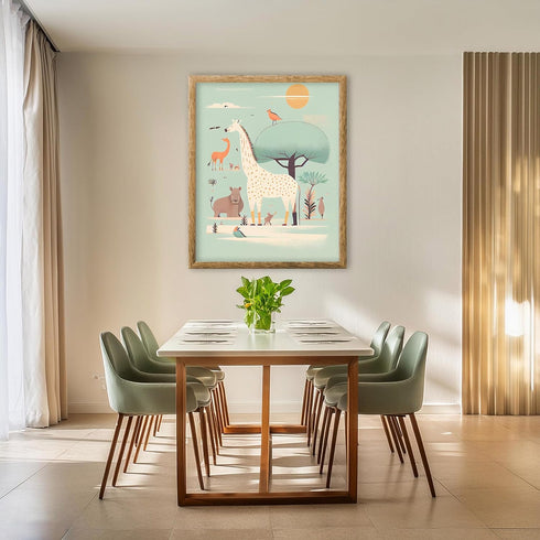 Posterizer 1 pcs-mint safari animals-Art for Animal Lovers-Kids Room Art-Gift for Daughter, Son, Kids-decor for nursery toddlers kids room- UNFRAM...